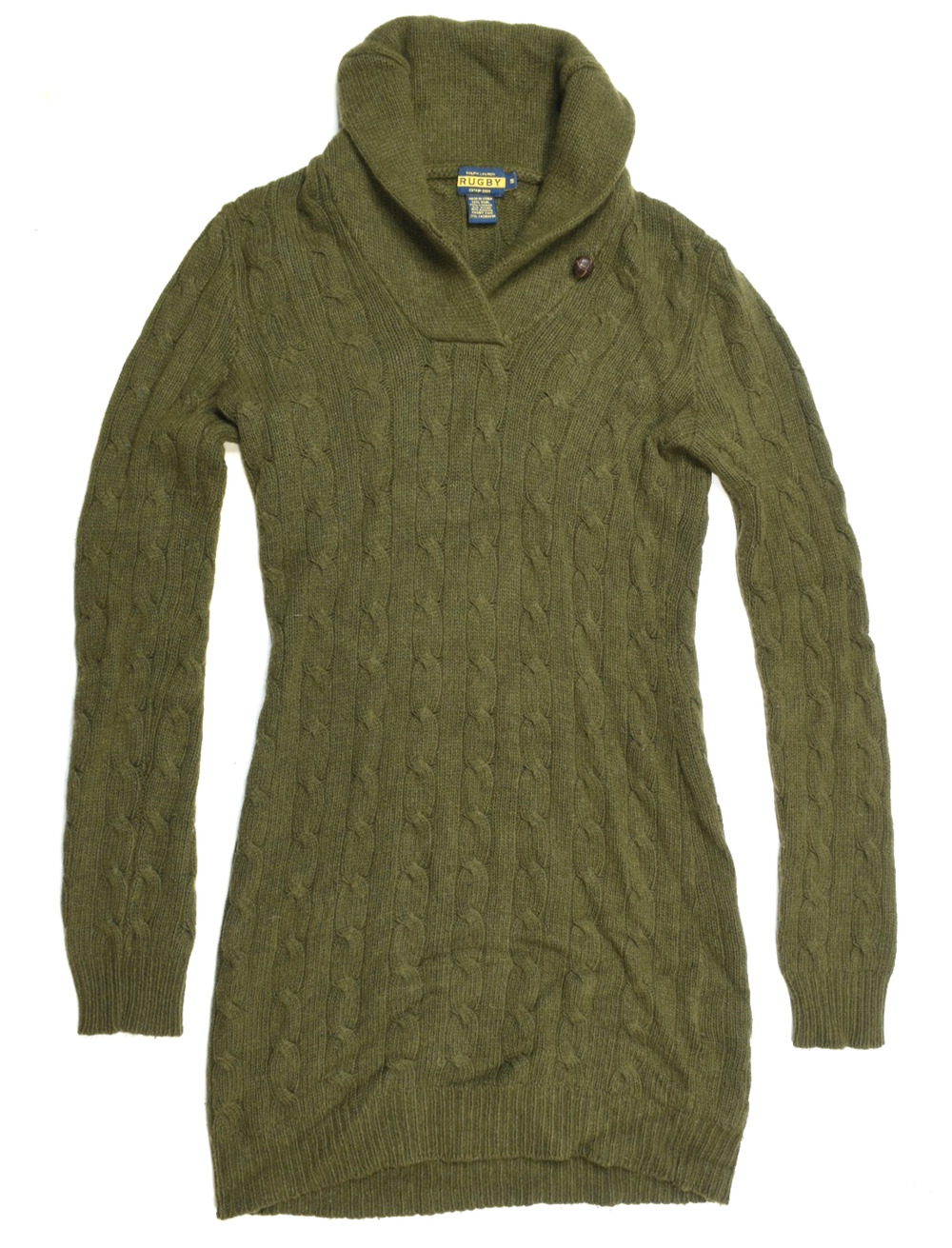 Vintage Rugby Ralph Lauren Cableknit Sweater Dress Womens Small Green Mock Neck